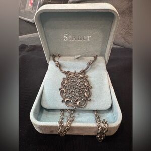 Intricate Silver Filigree Necklace and Bracelet Set